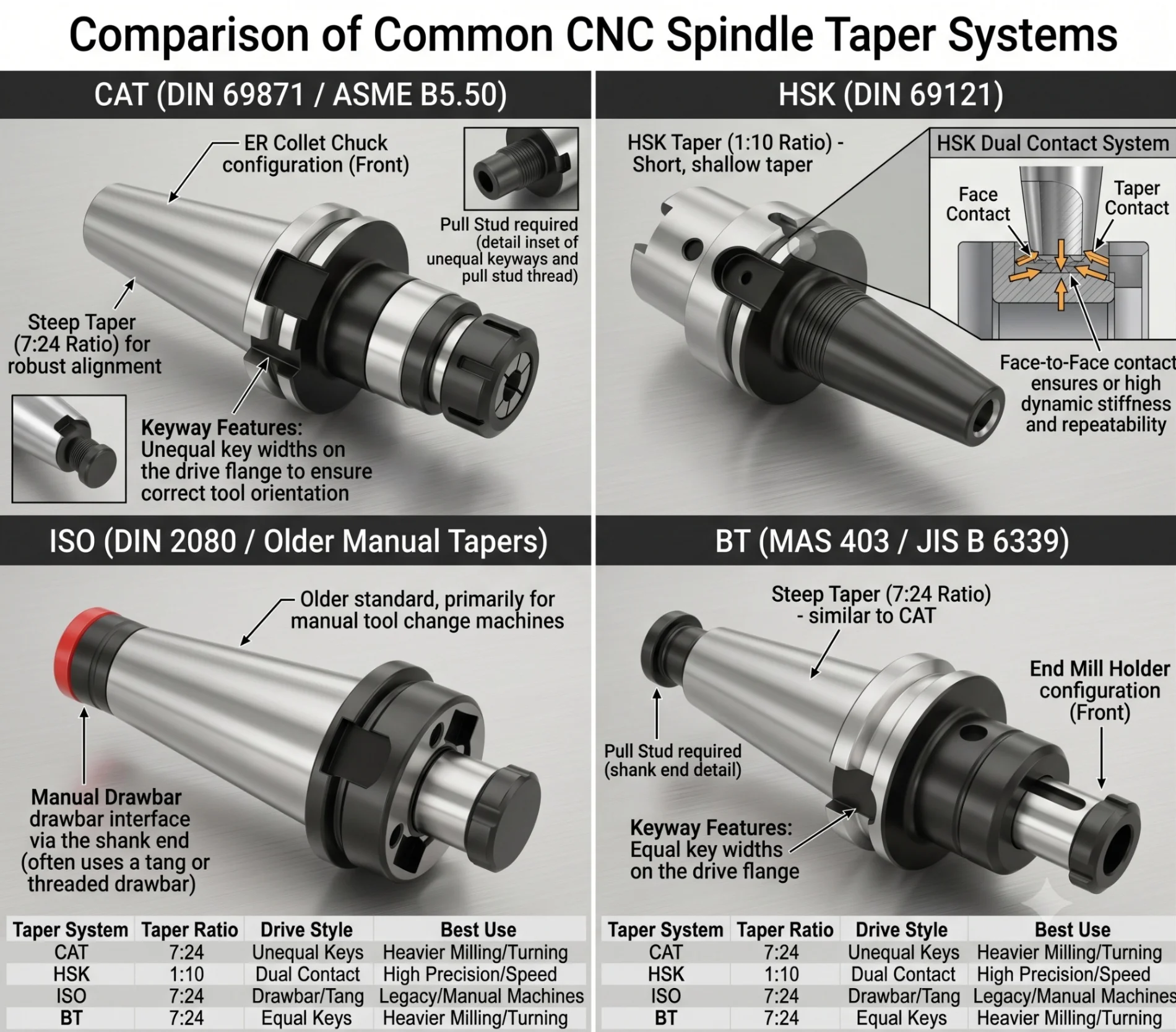 Spindle Taper Types Explained: BT vs CAT vs ISO vs HSK